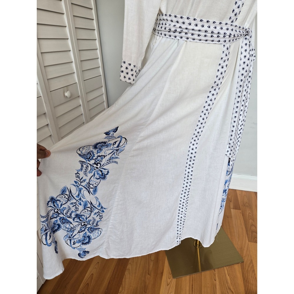 Joie White Midi Dress with Blue Floral Embroidery - Picture 4 of 12